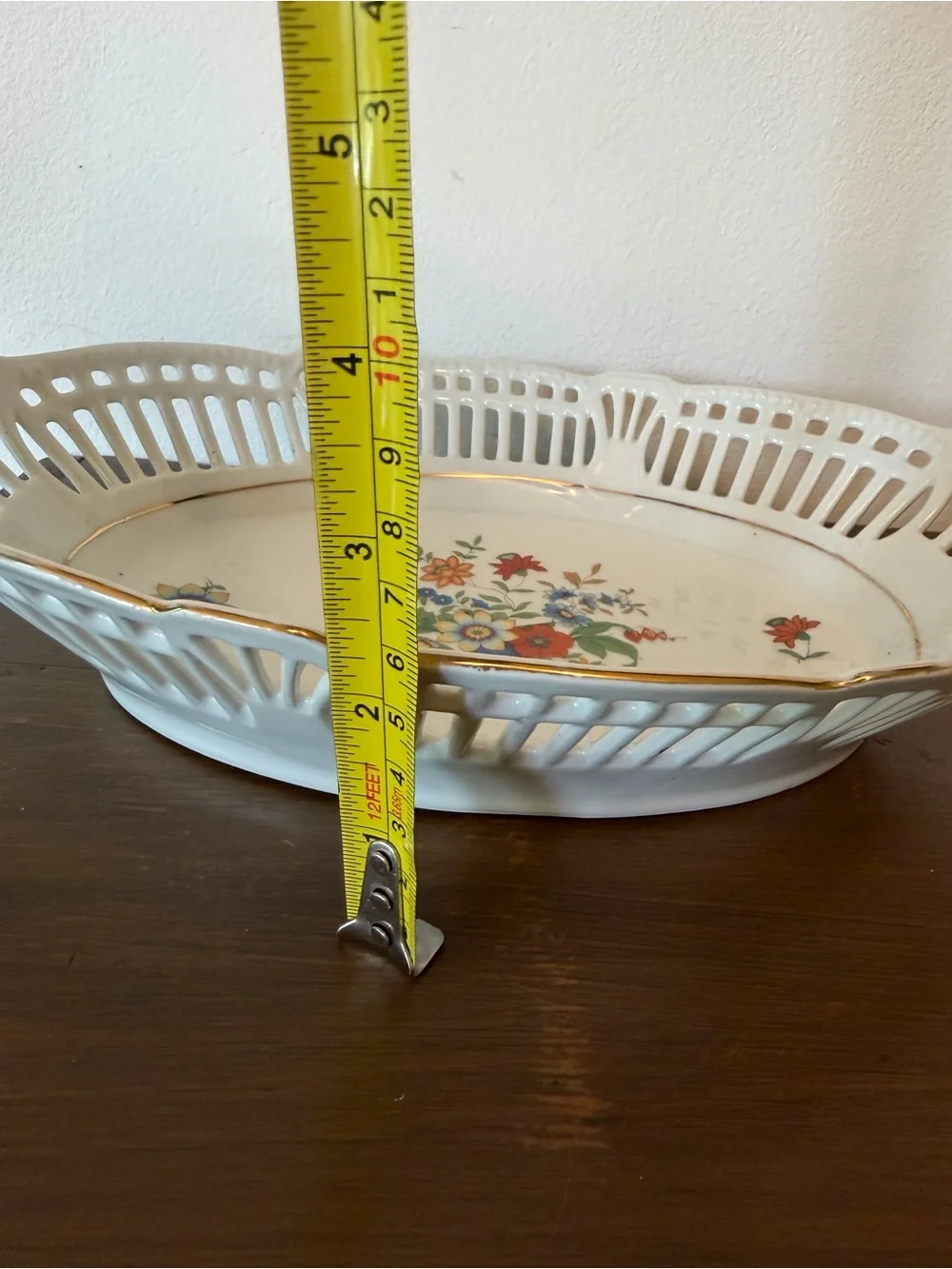 Decorative Floral Porcelain Serving Tray - White with Multicolor Floral Pattern